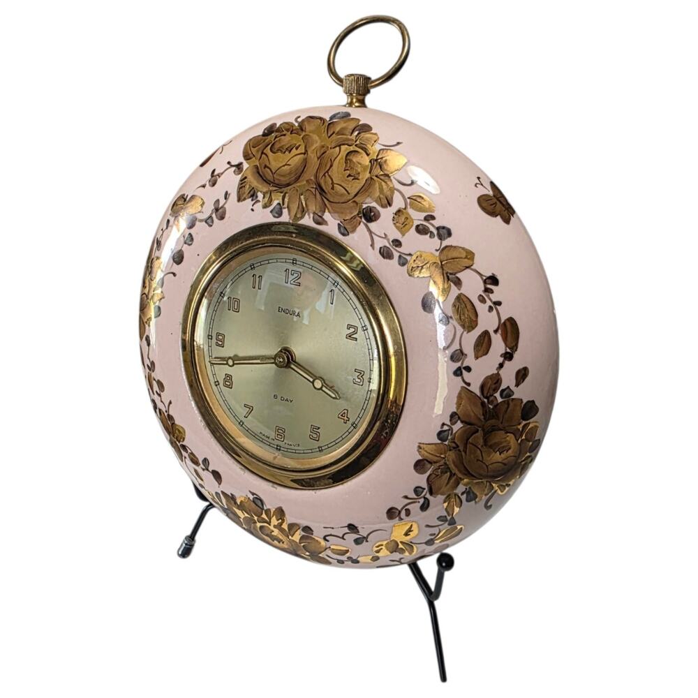 Vintage Endura 8 Day Clock Duverdrey Bloquel France 4 Jewel Pink Gold Repair